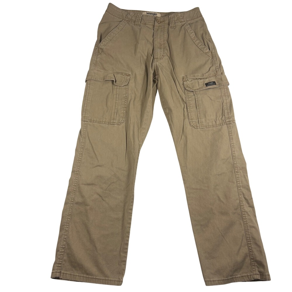 Wrangler Authentics Mens 29x30 Cargo Pants Tan Khaki Straight Leg Stretch Cotton